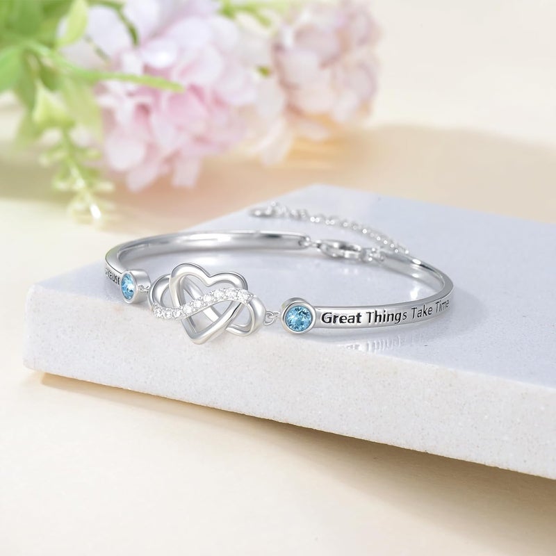 AOBOCO 925 Sterling Silver Adjustable Infinity Heart Bangle Bracelet for Sister Best Friend Daughter Mom Grandma Granddaughter Daughter in Law Godmother Goddaughter Stepmom Stepdaughter - Image 2